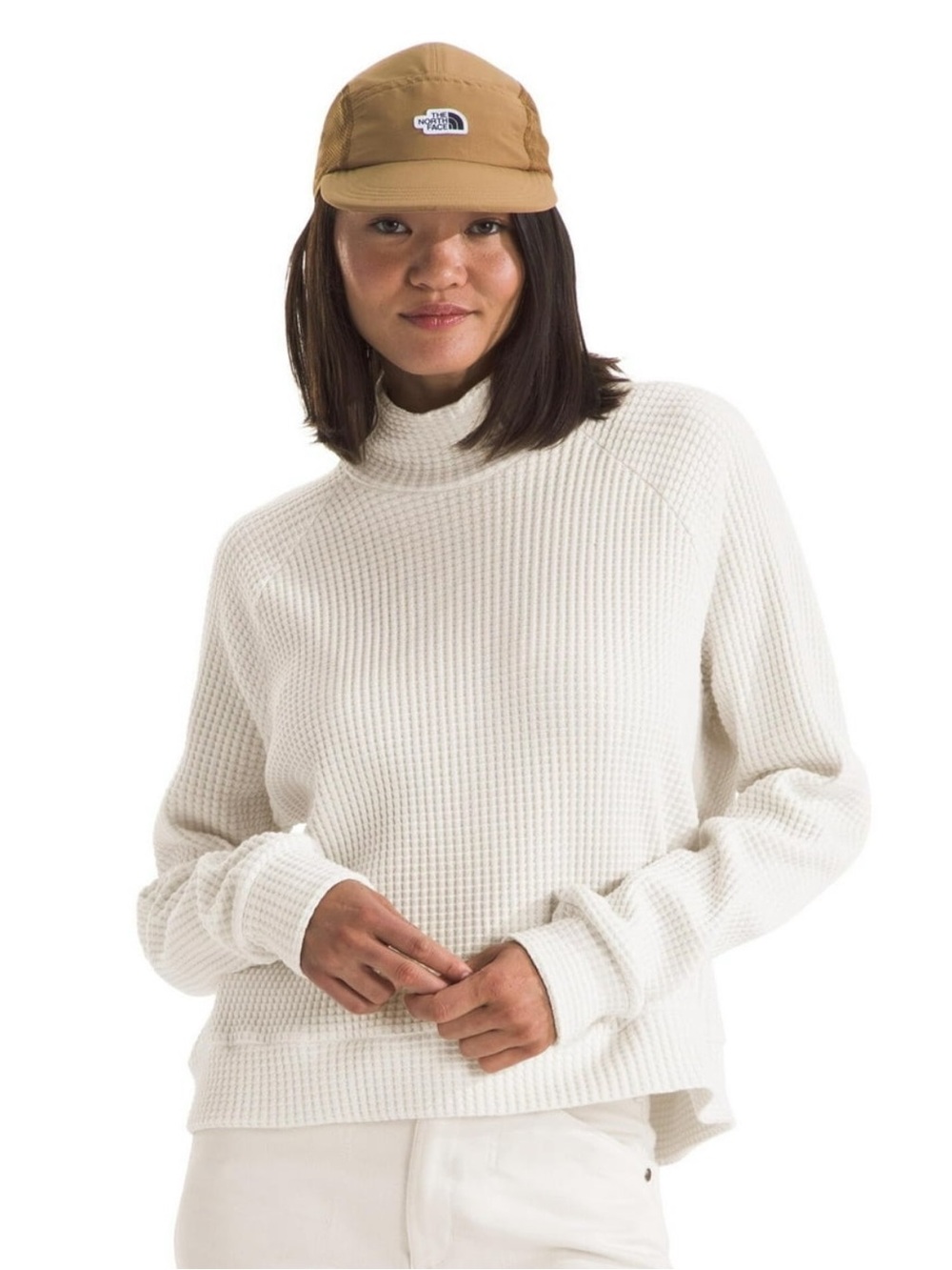 The‎ North Face Mock Neck Charity Top Gorpcore White Dune L Waffle Boxy Thermal